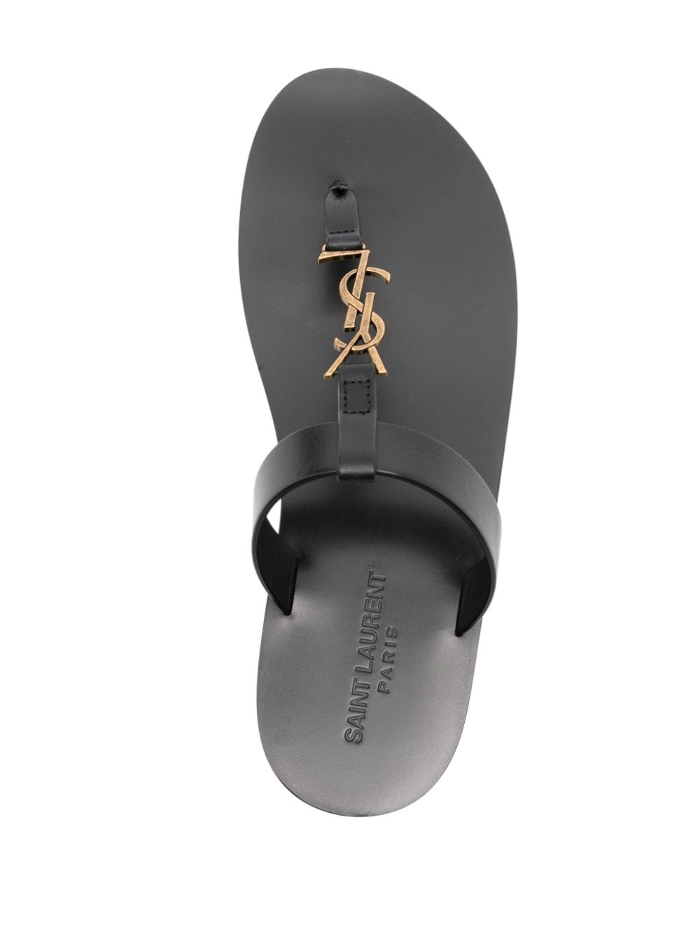 Saint Laurent Cassandre Black Flat Sandals With A T-strap In Leather Woman