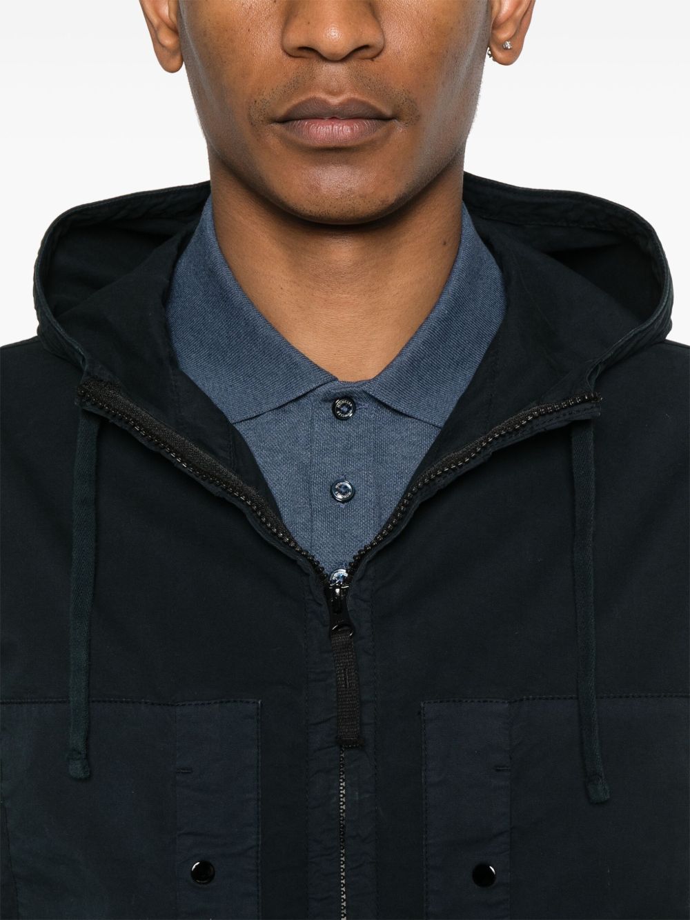 Stone Island Short Parka With Elastic Hem And Hood In Blue