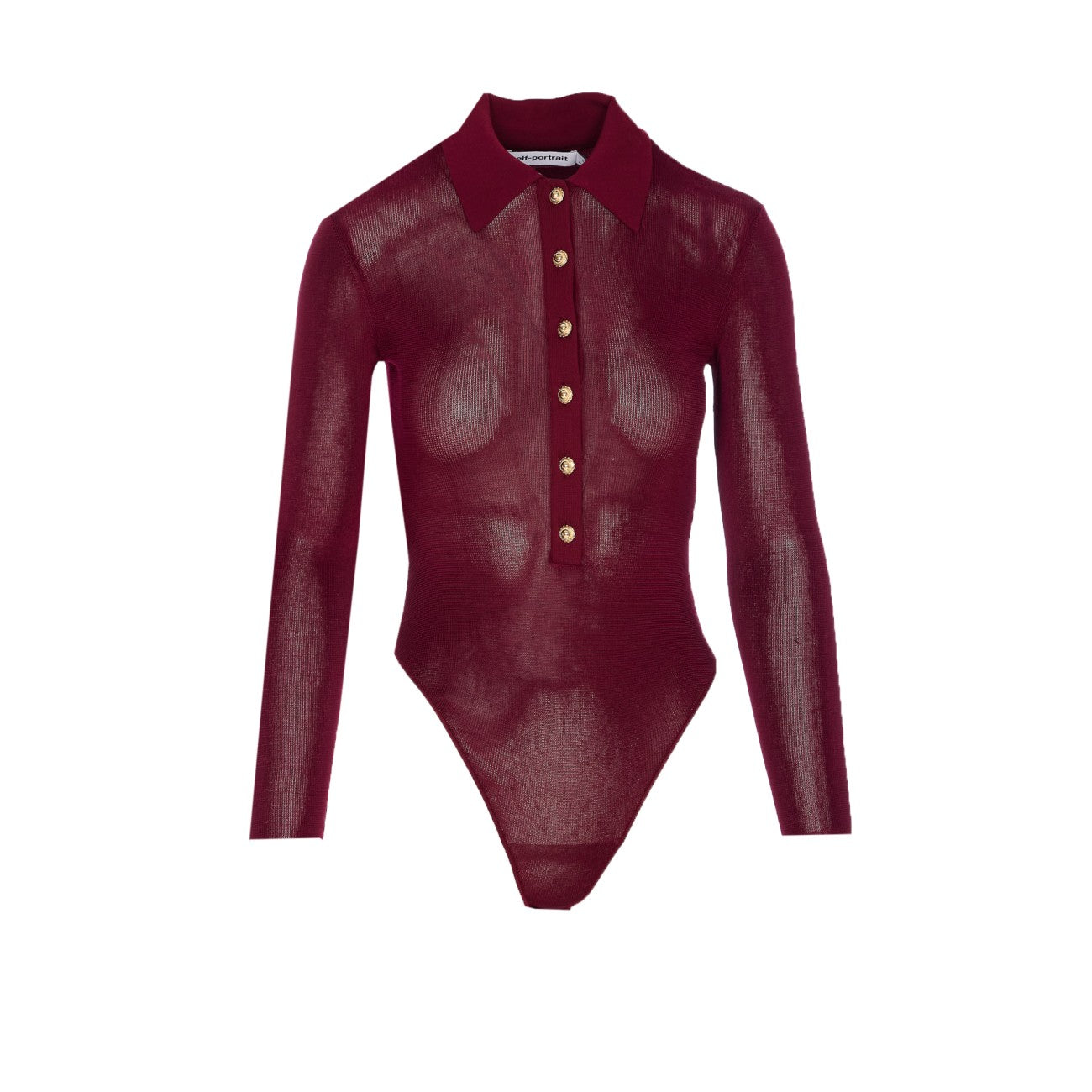 Self-portrait Self Portrait Women Burgundy Viscose Knit Long-sleeved Bodysuit In Burgundy