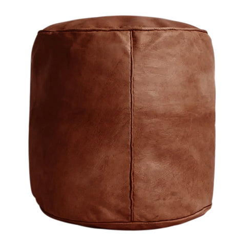 tan brown round drum moroccan leather foot stool