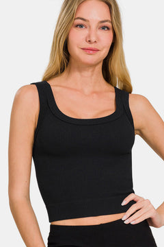 Ribbed Round Neck Cropped Tank