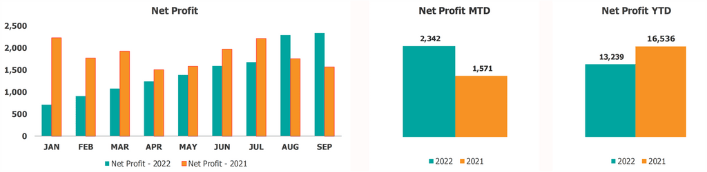 Tableau de bord exécutif actuel vs bénéfice net de l'année précédente