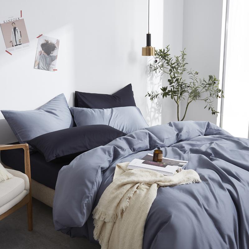 4 Pillows Cotton Sateen Bed Sheet - Space Grey