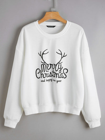 Christmas Loose Girl Anime Sweater Round Neck Printed