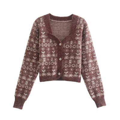 Women Jacquard Knitted Sweater Cardigan