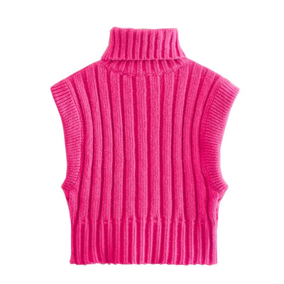 Bright Turtleneck Knitted Sunken Stripe Vest Jacket