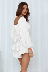 Square Collar Lantern Long Sleeve One-Piece Ruffled Romper