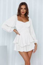 Square Collar Lantern Long Sleeve One-Piece Ruffled Romper