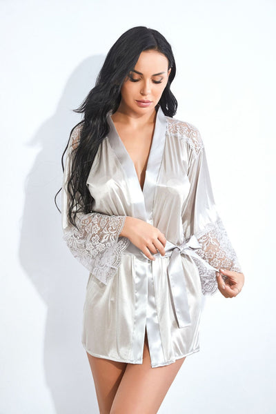 Mesh See-through Silver Lace Silky Pajamas