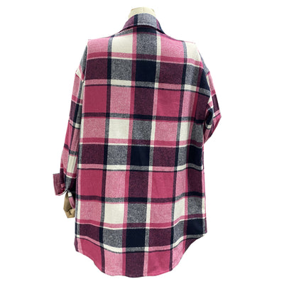 Contrast Plaid Lapel Shacket for Women