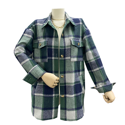 Contrast Plaid Lapel Shacket for Women