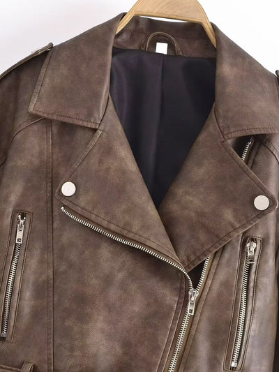 Casual Washed out Gradient Faux Leather Jacket Coat