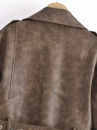 Casual Washed out Gradient Faux Leather Jacket Coat