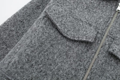 Polokragentasche Lässiger Reißverschluss Weicher Tweed-Jackenmantel