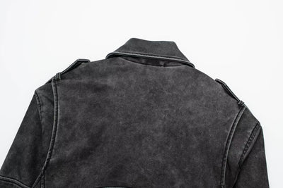 Distressed Effect Faux Leather Moto Jacket