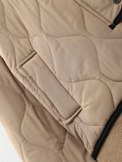 Manteau rembourré en coton patchwork tricoté français, treillis de diamant de couleur frappée