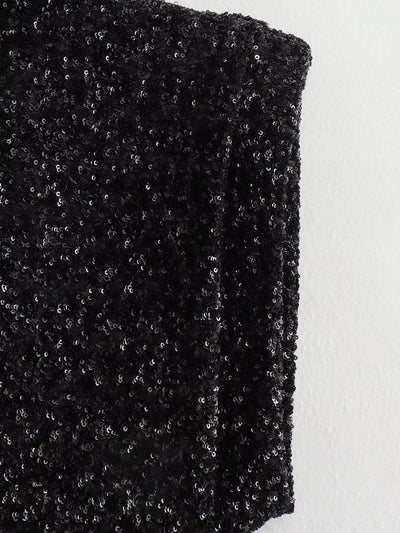 Black mini dress sequin with Padded Shoulder Beads