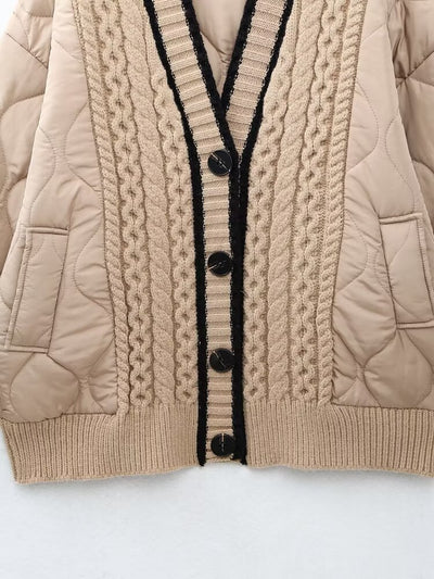 Manteau en coton tricoté à pince française, cardigan à col en V
