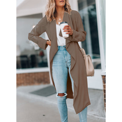 Casual Mid-Length Solid Trench Coat