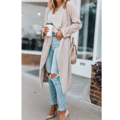 Casual Mid-Length Solid Trench Coat