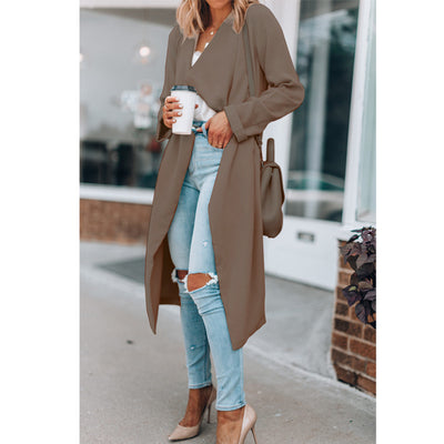 Casual Mid-Length Solid Trench Coat