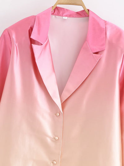 All-Match Orange Pink Gradient Loose Long Sleeve Shirt for Women