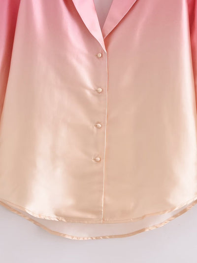 All-Match Orange Pink Farbverlauf Lockeres Langarmshirt für Damen
