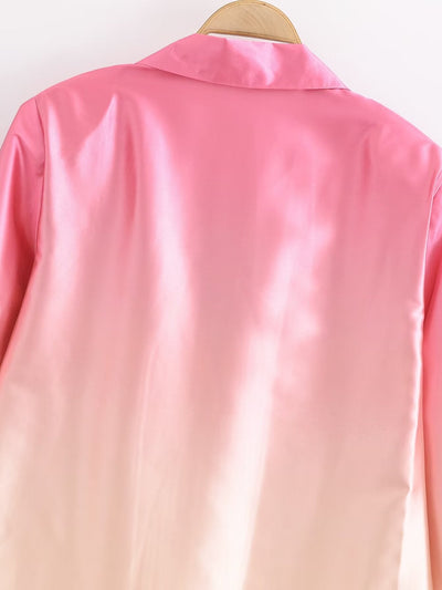 All-Match Orange Pink Gradient Loose Long Sleeve Shirt for Women