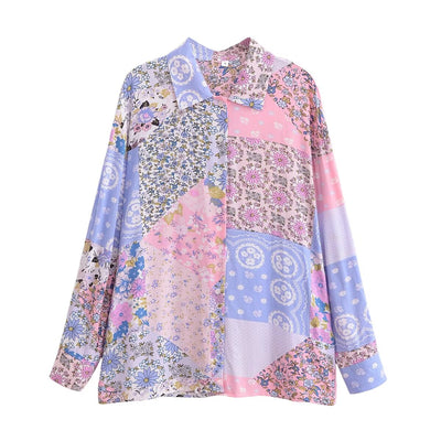 Loose Printed Floral Long-Sleeved Shirt for Women