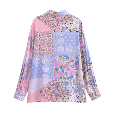 Loose Printed Floral Long-Sleeved Shirt for Women