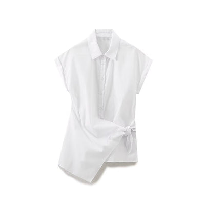 Retro Lace-Up Poplin White Shirt for Women