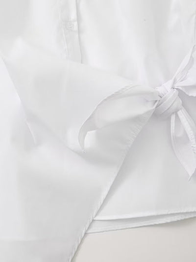 Retro Lace-Up Poplin White Shirt for Women