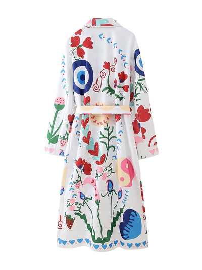 Women's Loose Floral Collared Waistband Trench Coat
