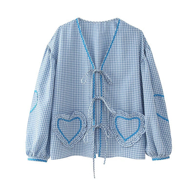 Lässiges Hemd mit geflochtener Karo-Schleife in Kontrastfarbe für Damen