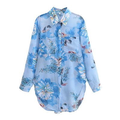 Irregular Asymmetric Pattern Print Collared Shirt