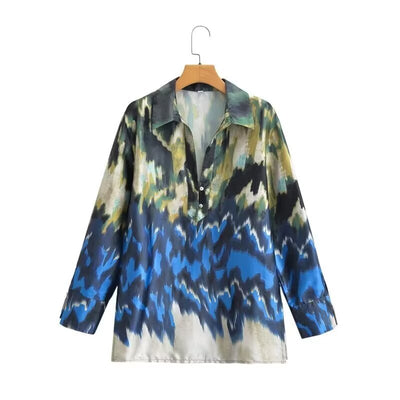 Women's Positioning Printed Long Loose Shirt Top