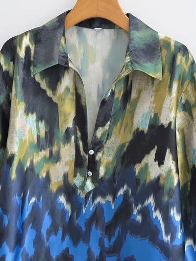 Women's Positioning Printed Long Loose Shirt Top