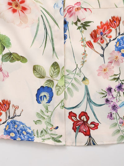Langärmliges Frühlings-Satinhemd mit Blumenmuster für Damen