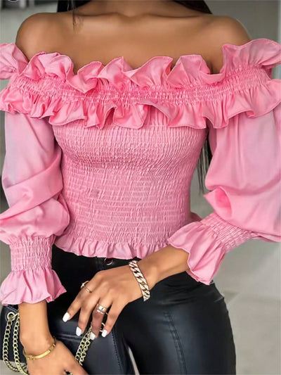 Damen Frühling Schlankes, einfarbiges Off-Shoulder-Top