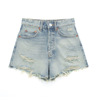 All-Match High-Waist Shorts with Perforated Hole Decoration for Women