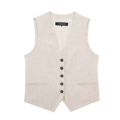 Spring Women's Linen Blended Vest with Casual Shorts Set