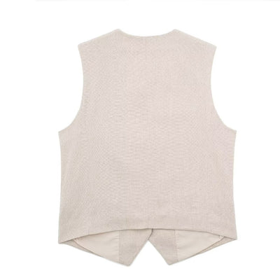 Spring Women's Linen Blended Vest with Casual Shorts Set