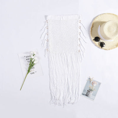 Bohemian hand crochet long fringe skirt with sun protection