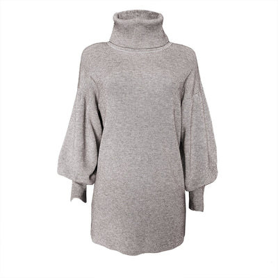 high neckline Lantern Sleeve Sweater Dress