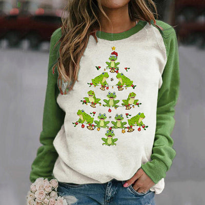 Women's Christmas round neck long sleeve T-shirt