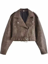 Casual Washed out Gradient Faux Leather Jacket Coat