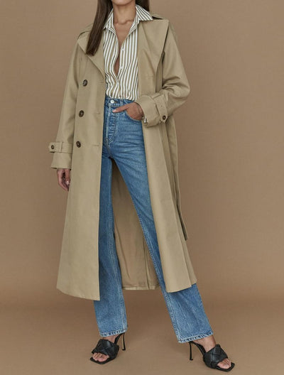 Classic Double-Breasted Large Collared Slimming Extended Trench Coat