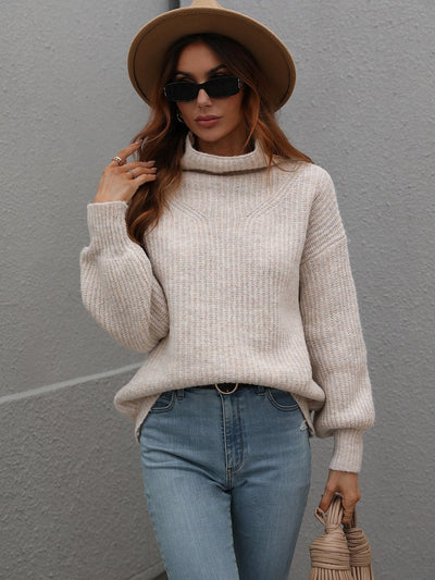 Women Loose Solid Color Turtleneck Sweater
