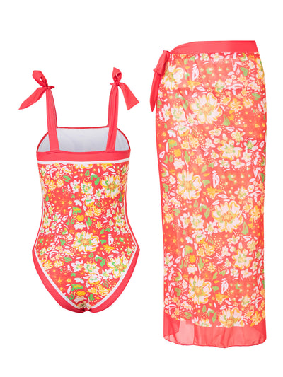 Sunscreen Gauze Skirt Printed One-Piece Swimsuit