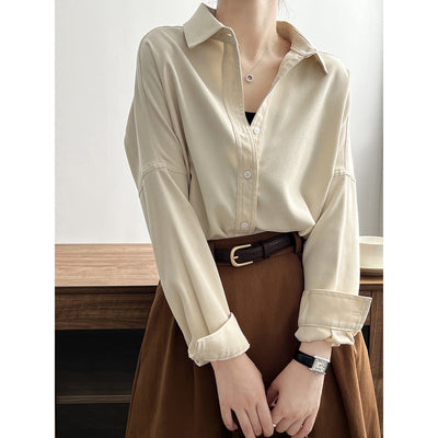 Vintage Loose Long-Sleeved Brushed Shirt for Women